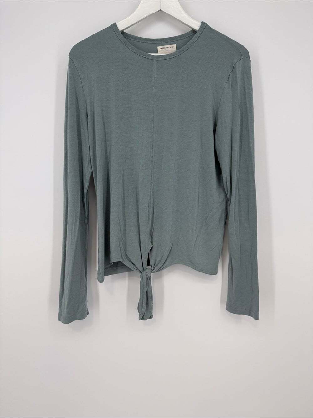 Jackson Rowe Long Sleeve Tie-Front Top in Sage